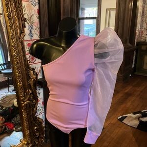 TCEC Lilac One-Shoulder Top with Sheer Sleeve